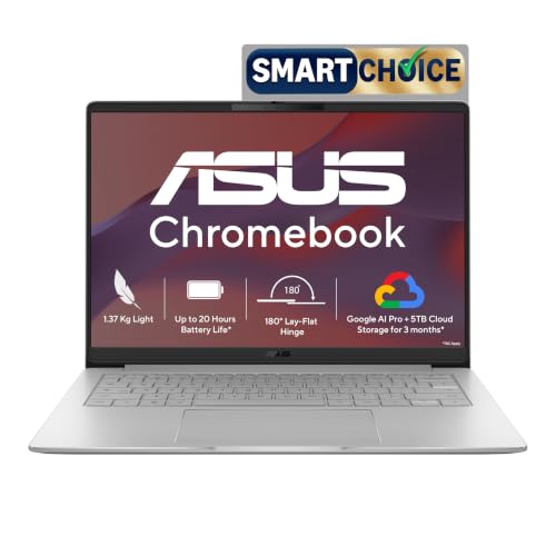 ASUS ASUS Chromebook CM1405 (2026), Smartchoice, MediaTek Kompanio 540 Processor, 4GB RAM, 64GB SSD, FHD, 14″(35.5 cm), 60Hz, Chrome OS, Pure Grey, 1.37 Kg, CM1405CM4A-S60034, Thin & Light Laptop