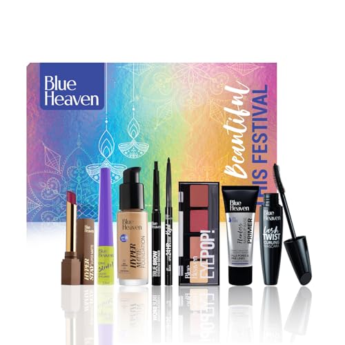 Blue Heaven Blue Heaven Festive Makeup Kit | Pack of 8 Makeup Products | All-in-One Makeup Set for Bridal, Party, Everyday & Gifting | Medium Tone | 28.8 gm + 46ml