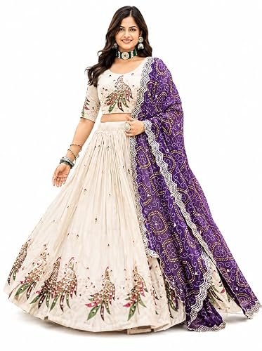 GAIHARO FASHION GAIHARO FASHION Women’s Vichitra Fabric Embroidered Semi-Stitched Lehenga Choli with Dupatta | Designer Bridal Lehenga Set for Wedding | Heavy Embroidery Work for Women
