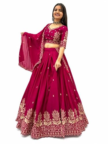 GAIHARO FASHION GAIHARO FASHION Women’s Vichitra Fabric Embroidered Semi-Stitched Lehenga Choli with Dupatta | Designer Bridal Lehenga Set for Wedding | Heavy Embroidery Work for Women