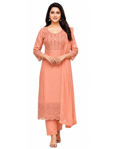 Generic Women’s Peach Embroidered Salwar Suit with Dupatta