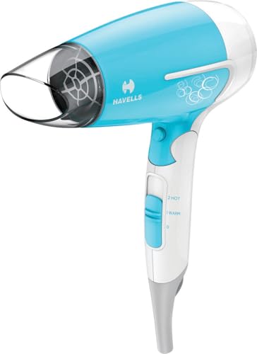Havells Havells HD3151 1200 W Foldable Hair Dryer; 3 Heat (Hot/Cool/Warm) Settings Including Cool Shot Button; Heat Balance Technology, Turquoise