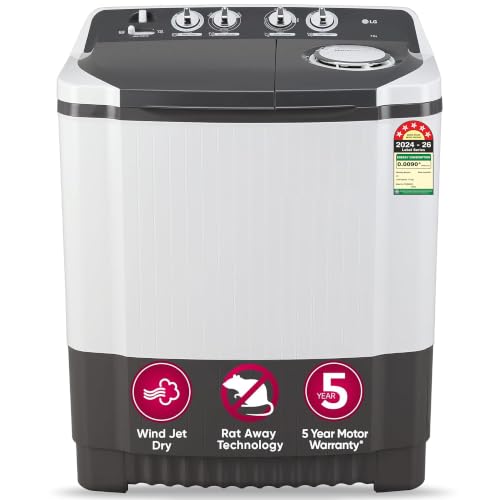 LG LG 7 Kg 5 Star Wind Jet Dry Semi-Automatic Top Loading Washing Machine (P7020NGAZ, Dark Gray, Rat Away Feature)