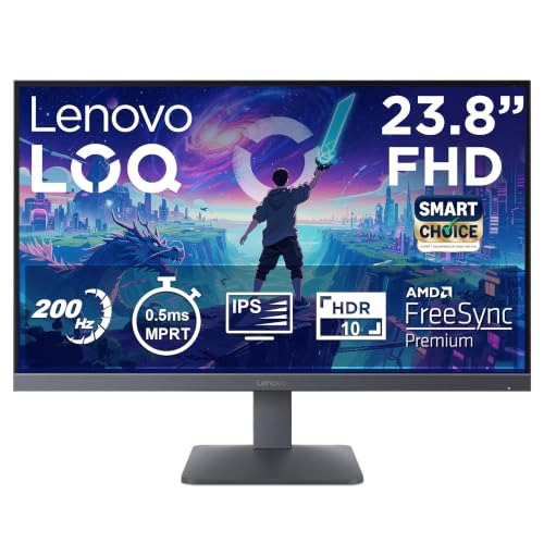 Lenovo Lenovo LOQ 24-10 (Smartchoice) | 23.8″ (60.45cm) FHD (1920×1080) IPS 200Hz Gaming Monitor | 0.5ms, HDR10 Compliance, AMD FreeSync, 99% sRGB, 2xHDMI 2.1 TMDS, 1xDP 1.4| Tilt | Lunar Grey | 68F1GACBIN