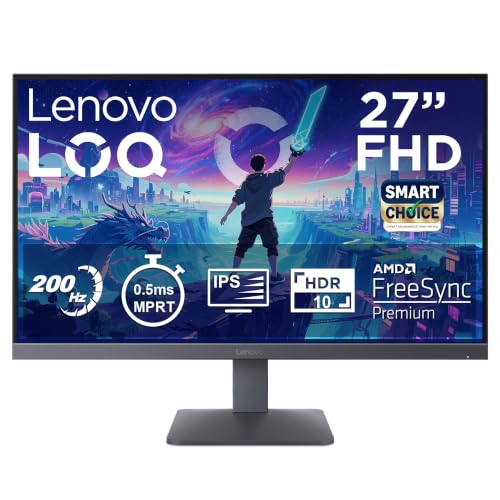 Lenovo Lenovo LOQ 27-10 (Smartchoice) | 27″ (68.5cm) FHD (1920×1080) IPS 200Hz Gaming Monitor | 0.5ms, HDR10 Compliance, AMD FreeSync, 99% sRGB, 2xHDMI 2.1 TMDS, 1xDP 1.4| Tilt | Lunar Grey | 68F2GACBIN
