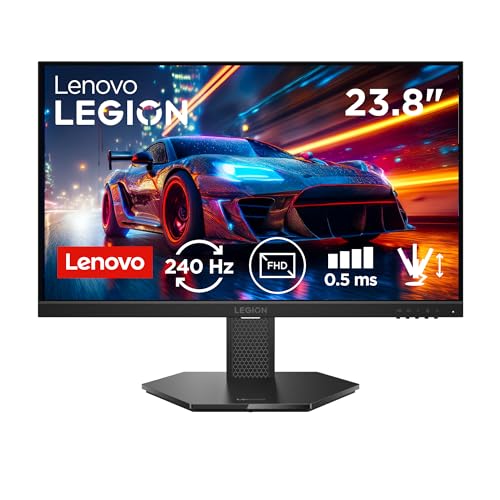 Lenovo Lenovo Legion 24-10, 24 Inch IPS Full HD Gaming Monitor, 240Hz, 0.5ms, AMD FreeSyn Premium, NVIDIA G-Sync, 99% sRGB, Eyesafe, Dual HDMI, Display Port, Tilt, Swivel, Pivot, Height Adjust, Black