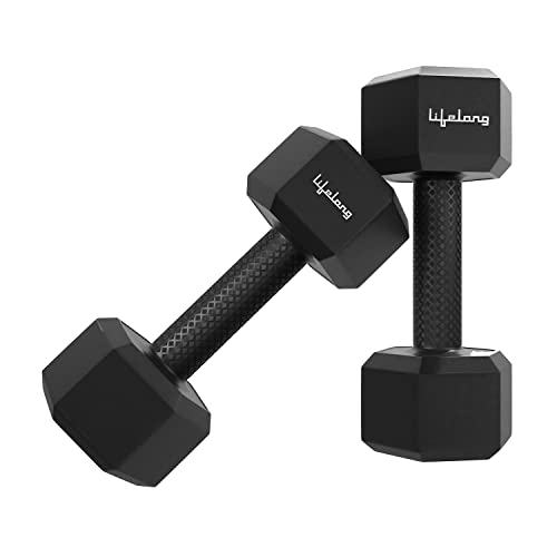 Lifelong Lifelong PVC Hex Fixed Dumbbells Pack of 2 (2kg*2) Black Color for Home Gym Equipment Fitness Barbell|Gym Exercise|Home Workout, Gym Weights for Men & Women (6 Months Warranty)
