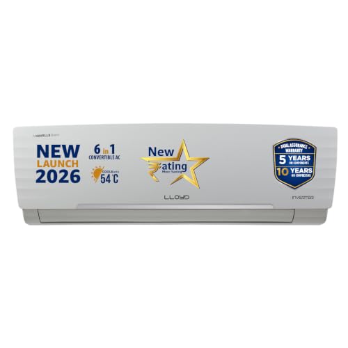 Lloyd Lloyd 1.5 Ton 3 Star Inverter Split AC, 2026 New Star Rated (6 in 1 Convertible, Cools Up To 54°C, Turbo Cool, Installation Check, Clean Filter Indication, 100% Copper, White (GLS18I3AGGSC)