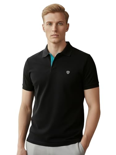 Lux Cozi Lux Cozi Men’s Pack of 1 Black Regular Fit Polo Neck Half Sleeve Solid Casual T-Shirt (Size : X-Large)_COZI_2121_BLK_XL_1PC