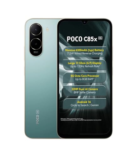 POCO Poco C85X 5G Smartphone, Emerald Green, 4GB RAM, 64GB Storage