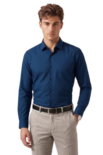 Peter England Peter England Men’s Everyday Solid Slim Fit Full Sleeve Formal Shirt | Cotton-Rich, Blue