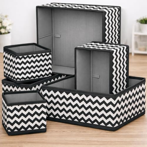 PulGos PulGos 𝟔𝐩𝐜𝐬 Foldable Drawer Organizer Box | Closet Storage Bins |Undergarments, Stationery & Accessories | Multipurpose Fabric Boxes for Clothes, Wardrobe, Almirah, Cupboard, home & Office Use