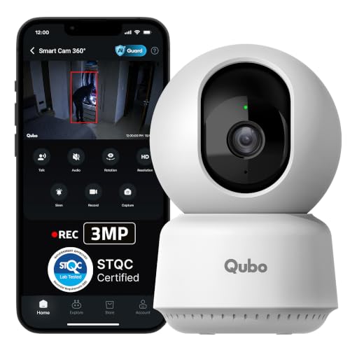 Qubo Qubo Smart Cam 360° 3MP | No SD Card Required, Records Directly on Cloud | 2026 Edition – by Hero Group | STQC Certified | AI Person Detection | Intruder Alarm | Night Vision | Two-Way Talk