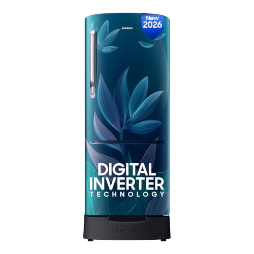 Samsung Samsung 183 L, 4 Star, Digital Inverter, Direct-Cool Single Door Refrigerator (RR20H28249U/NL, Paradise Bloom Blue, Base Stand Drawer, Single Touch Defrost, 2026 Model)