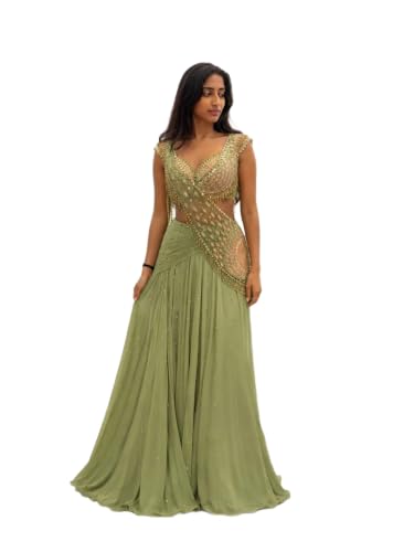 future of luxury future of luxury Womens Designer Embroidered Ready to Wear Lehenga Saree with Premium Blouse Traditional Ethnic Outfit (Mint Green)