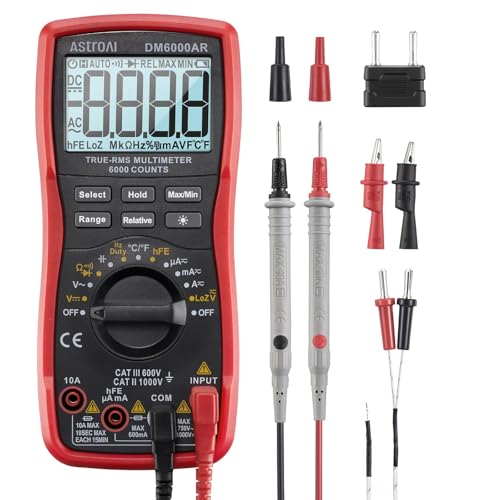 AstroAI AstroAI Digital Multimeter and Analyzer TRMS 6000 Counts Volt Meter Ohmmeter Auto-Ranging Tester; Accurately Measures Voltage Current Resistance Diodes Continuity Duty-Cycle Capacitance Temperature