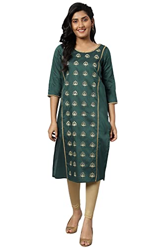Aurelia Green Zari Embroidered Ethnic Liva Kurta (Size: S)-24AUA13481-703714