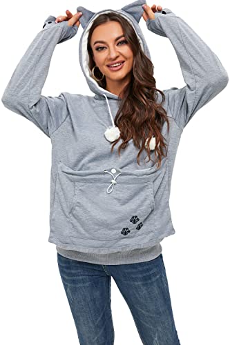 BOMBAXCEIBA BOMBAXCEIBA Fleece pet Cat Small Day Pouch Hoodie Carrier Holder Carrying Sweatshirt Kangaroo Pocket, Gray-a, X-Large