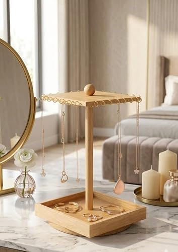 DESERT WOOD ARTS DESERT WOOD ARTS Natural Mango Wood Jewelry Stand Necklace Organizer Foldable Wooden Jewelry Holder for Necklaces Earrings Bracelets Rings Display Storage Stand for Dressing Table and Home Decor