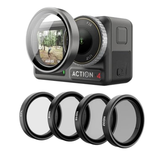 ELFOG Lens Filter Set Suitable for DJI Action 5 Pro Camera Accessories, 4-Pack CPL ND32 ND16 ND8 Polarizing Neutral Density HD Filter Lens Protective Protector Cover for DJI Osmo Action