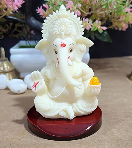 Electrum Kala udyam Electrum Kala udyam Ganesha Idol on MDF Base | Figurines for Car Dashboards, Office, Desks, Home | Festive Gifts (Mukut Ivory MDF)