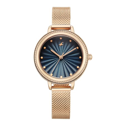 Fastrack Fastrack Stunners X Quartz Analog with Dark Blue Dial Rose Gold Stainless Steel Strap Watch for Girls – 68048WM03