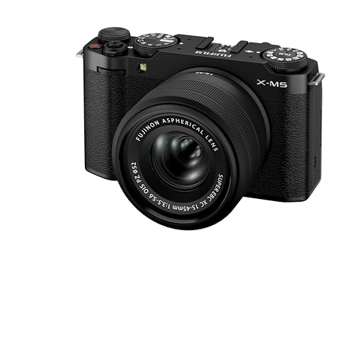 Fujifilm Fujifilm X-M5 26.1MP APS-C X-Trans CMOS 4 with 15-45 f/3.5-5.6 Lens|Retro Style mirrorless Compact Travel Camera|6.2k vlogging|High Speed Recording FHD 240fps|Advance AF for Street/Lifestyle – Black