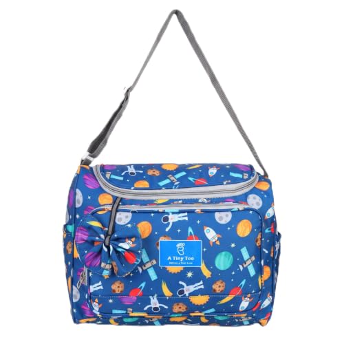 Generic A Tiny Toe Space Print Diaper Bag for Mothers – Multi-Pocket Waterproof Baby Travel Shoulder Bag with Adjustable Strap (Blue)
