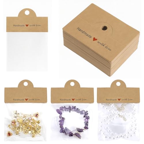 HASTHIP HASTHIP Jewellery Organisers Pouch with 100Pcs Brown Cardstock, Clear Bags