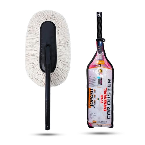 JOPASU Jopasu Car Duster with Paraffin Wax-Treated Cotton Strands | Scratch-Free Dry Dust Cleaner for Cars | Lint Free Reusable Exterior Cleaning Brush