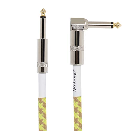 JUAREZ JUAREZ JAG130YL instrument cable electric bass guitar cable right-angled guitar cable professional noise protection 6.3mm 1/4 inch for guitar bass keyboards amps (3m Yellow)