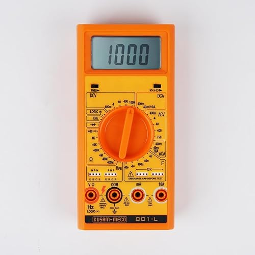 KUSAM-MECO Kusam Meco 801-L Digital Multimeter 3999 Counts, 11 Functions 36 Ranges with 1 Year Warranty | AC/DC Voltage 1000V, 10A Current, Frequency, Capacitance, Logic & hFE Test Industrial Multimeter