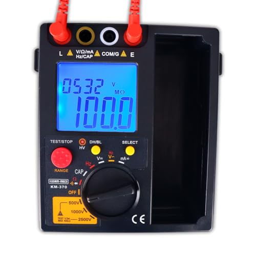 KUSAM-MECO Kusam Meco KM 370 Digital Insulation Resistance Tester with Multimeter Functions, 500V/1000V/2500V Megger, 40GΩ Measurement Range, 12 Functions 35 Ranges, Backlight, 1 Year Warranty