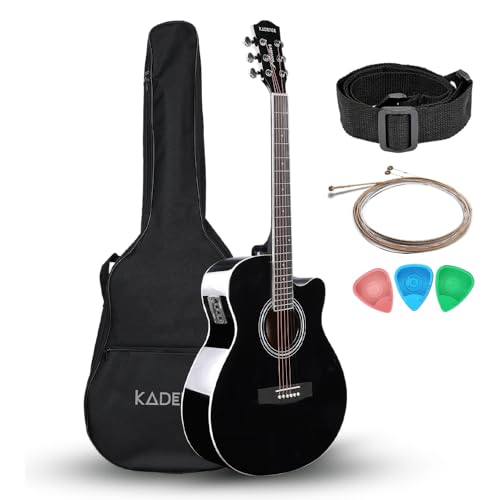 Kadence Kadence FNTR-BLKEQ Frontier 40″ Electro Acoustic Guitar | Grand Auditorium Cutaway | Built-in Pickup + 3 Band EQ | Comes with Bag, Strap, Strings & Picks | Includes Learning Course | Black