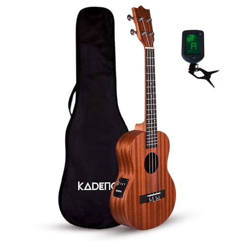 Kadence Kadence UKCE03C Concert 24″ Electro Acoustic Ukulele | Mahogany Wood | Built-in 2-Band EQ Preamp | Comes with Bag | Includes Learning Course | Brown