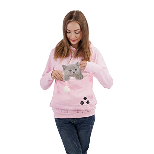 Kei Tomlison Kei Tomlison Unisex Big Pouch Hoodie Long Sleeve Pet Cat Dog Holder Carrier Sweatshirt, Pink-thick, 3X-Large