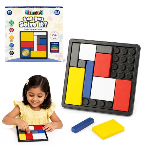 Kidology Kidology Color Block Logic Puzzle Game for Kids 3+ Years | Brain Teaser Board Game for Adults with 88 Challenge Cards | 4 Difficulty Levels | STEM Learning Toy for Focus, Reasoning & Problem Solving