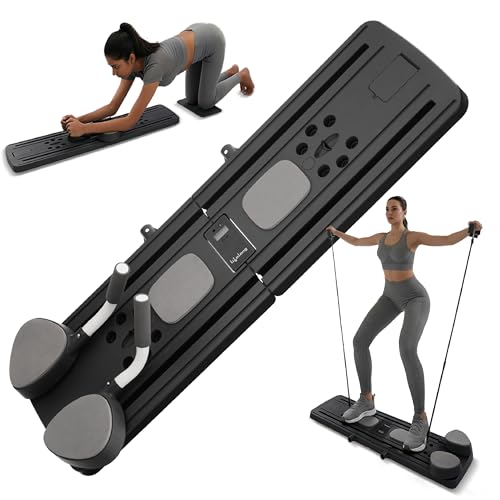 Lifelong Lifelong Multifunctional Abdominal Plate | AB Core Trainer with Timer | Foldable Pilates Bodyboard with Resistance Rope, Automatic Rebound, and Elbow Support | Home Workout Equipment (Plank Trainer) | Black