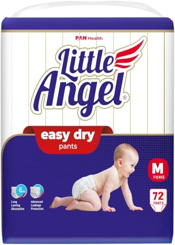 Little Angel Little Angel Baby Easy Dry Diaper Pants With 12 Hrs Absorption Medium (M) Size 72 Count, 7-12 Kgs – M (72 Pieces)