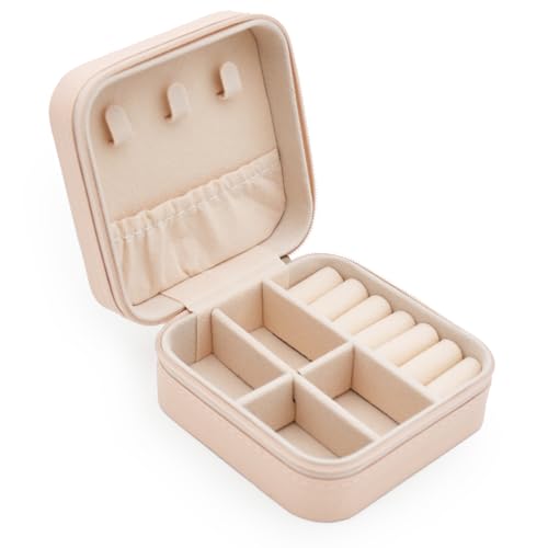 MODENGKONGJIAN Jewelry Travel Case, Mini Portable Jewellery Organizer Box for Women, Pink | Simple & Fashion, PU Leather, Travel Size, Small Jewellery Storage Holder for Rings, Earrings, Necklaces, Bracelets, Watches