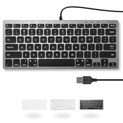 Macally Macally Slim USB Wired Small Compact Mini Computer Keyboard for Apple Mac, iMac, MacBook Pro/Air, Mac Mini, Windows PC Desktops, Laptop (Space Gray)