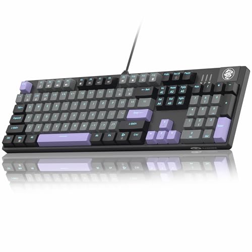 MageGee MageGee MK-Storm Mechanical Gaming Keyboard, 104 Keys Wired Light Up Keyboard with Linear Red Switch, Ice Blue Backlit, Double-Shot Keycaps, N-Key Rollover for Laptop, Desktop, PC (Twilight Purple)