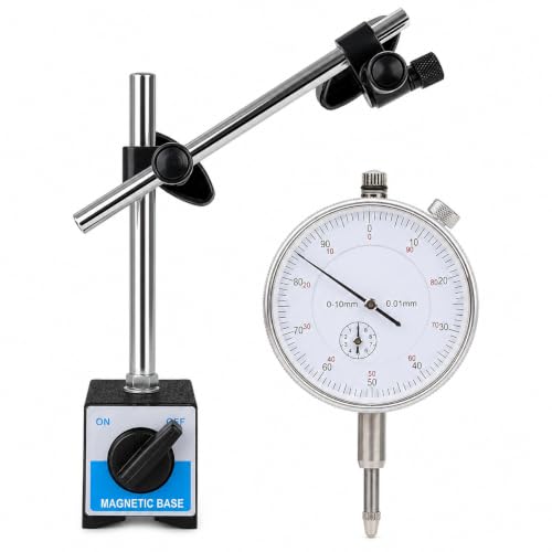 Mass Pro Mass Pro Dial Indicator Gauge with Adjustable Magnetic Base Stand 0-10mm Measuring Range 0.01mm Graduation Precision Measurement Tool for Engineering Automotive CNC Machining Industrial Inspection
