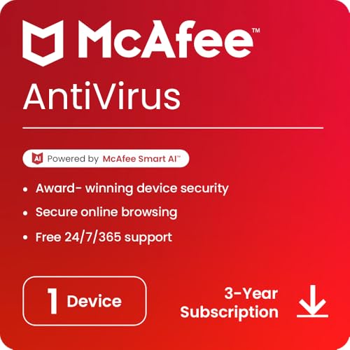 McAfee McAfee Antivirus 2024 | 1 Device, 3 Year | Antivirus Internet Security Software | Email Delivery