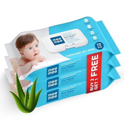 Mee Mee Mee Mee Wet Wipes for Baby Skin with Aloe Vera | 72 Wipes x Pack of 3-216 Wipes | Paraben Free, Gental fresh fragrance, pH Balanced, Dermatologically Safe, Baby Wipes Combo | Pack Lid