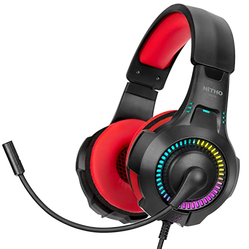 Nitho NiTHO NX200 Gaming Headset with 40mm Drivers, LED Lights and Mic, Red