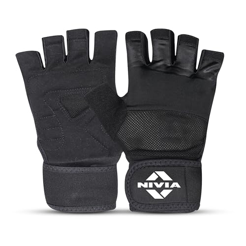 Nivia Nivia Enduro Gym Gloves with Wrist Support for Men & Women, Leather Palm & Mesh Back for Breathability, Ideal for Weightlifting, Training, Crossfit & Home Fitness Equipment (Black, S)