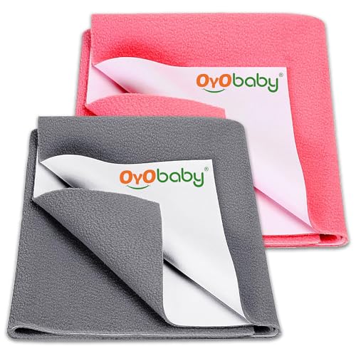 OYO BABY OYO BABY Extra Absorbent Waterproof Baby Dry Sheet | Quick Dry Sheet for New Born Baby Bed Protector, Soft & Breathable Rubber Sheet for Bed (Grey + Salmon Rose, Small Combo 2)