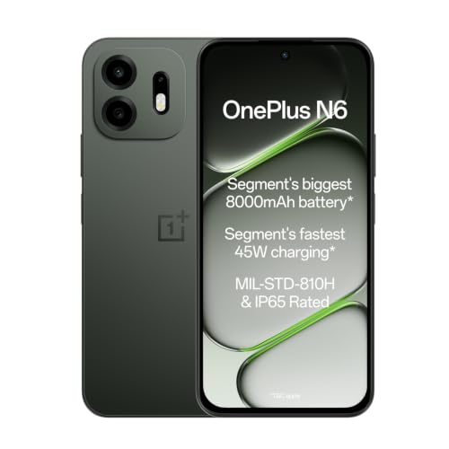 OnePlus OnePlus N6 | 6GB+128GB | Midnight Green | Segment’s Biggest 8000mAh Battery | Segment’s Fastest 45W Charging | 60-Month Smoothness | Smooth 120Hz Display | 50MP Camera | Military-Grade Durability