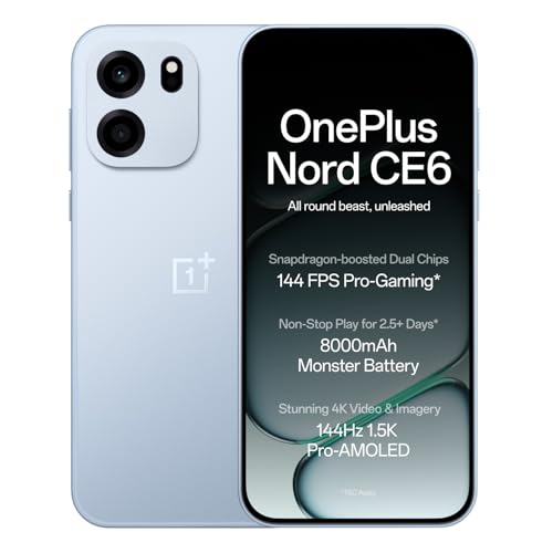 OnePlus OnePlus Nord CE6 | 8GB+256GB | Fresh Blue | Snapdragon 7s Gen 4 | Segment’s Fastest Touch Response | 8000mAh Battery | 144Hz 1.5K AMOLED Display | 50MP Main + 32MP Selfie 4K Cameras | IP66,68,69,69K